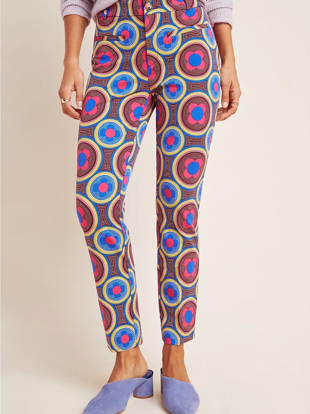 Anthropologie The Essential Slim Trousers | Bright Geometric Design | Size 10